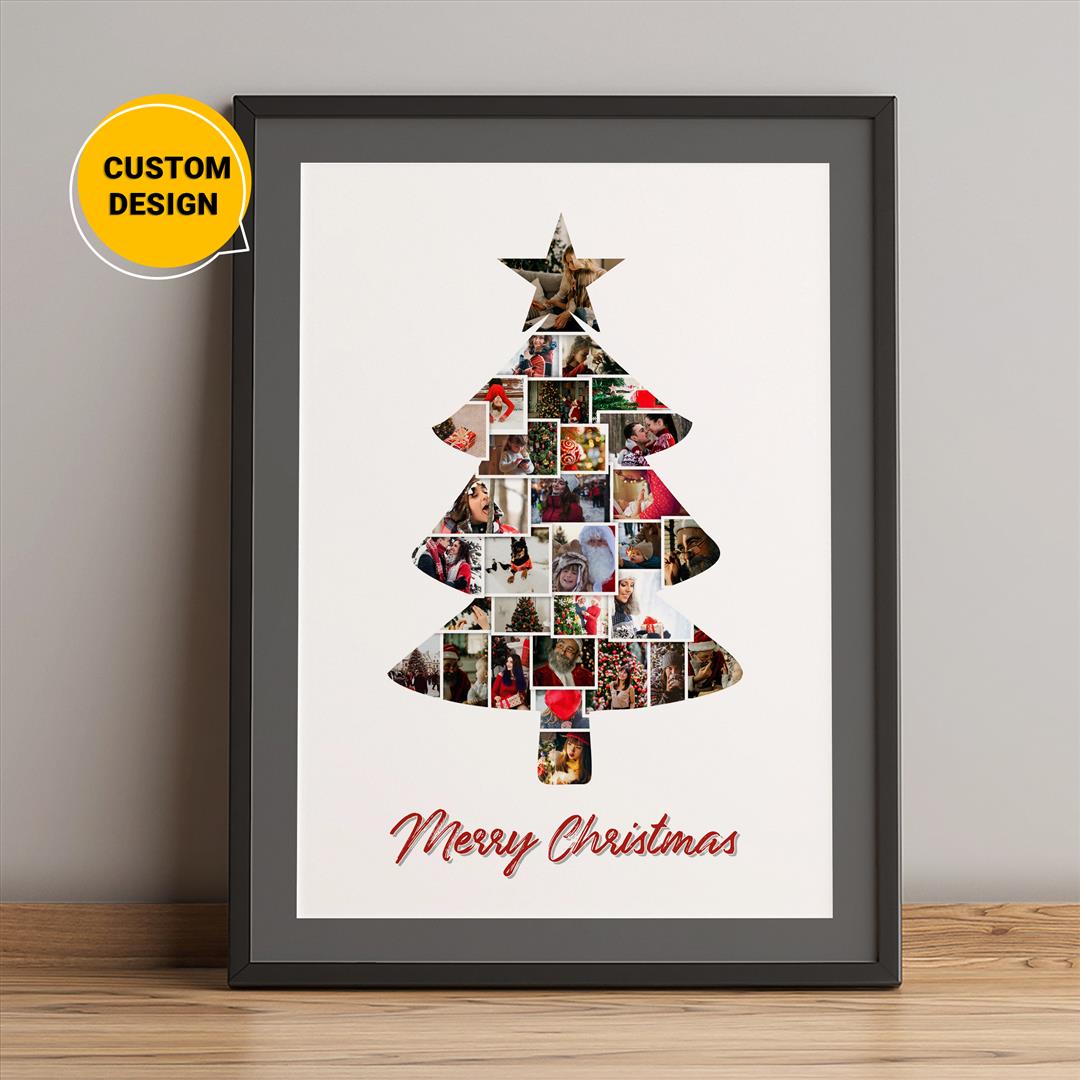 Personalized Christmas Tree Wall Art: Festive Shaped Photo Collage