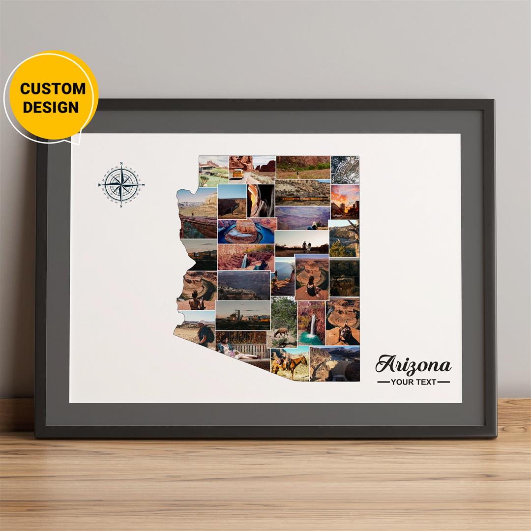 Personalized Arizona Map Wall Art Photo Collage Gift