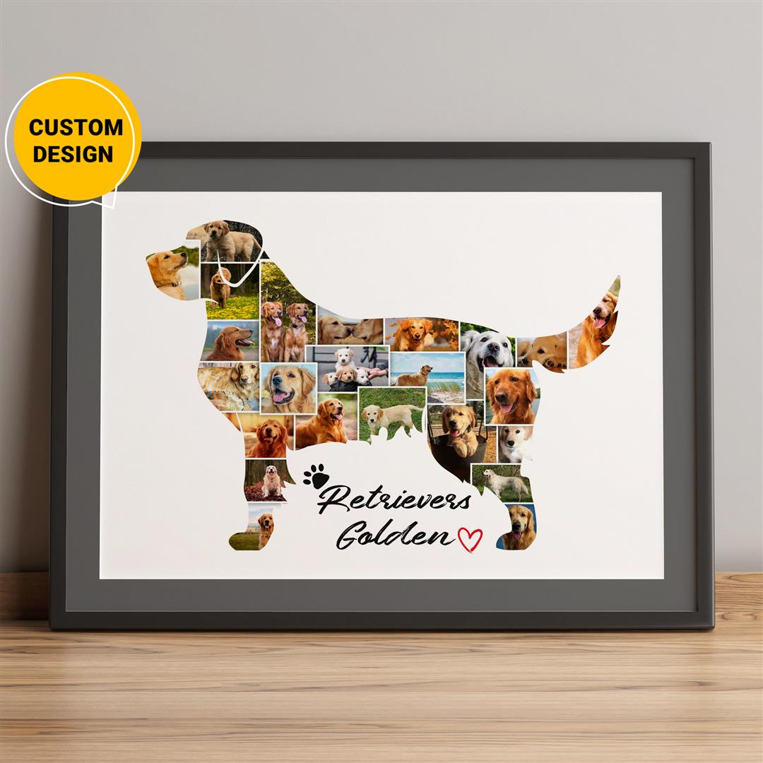 Personalised Golden Retriever Wall Art Gift For Owners CollagemasterCo
