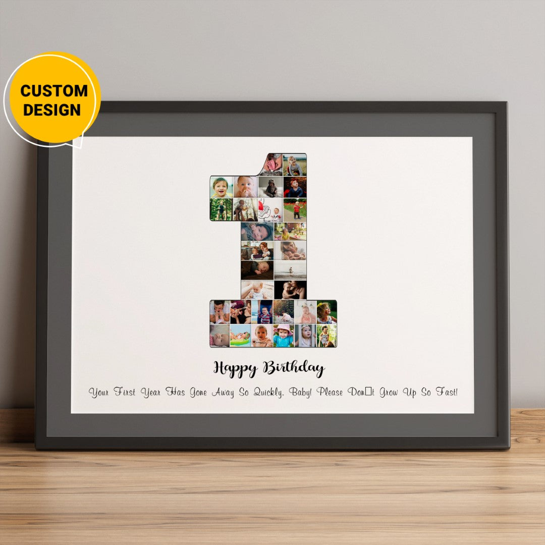 Personalized wall art 1st birthday gift for baby girl or boy - photo collage.