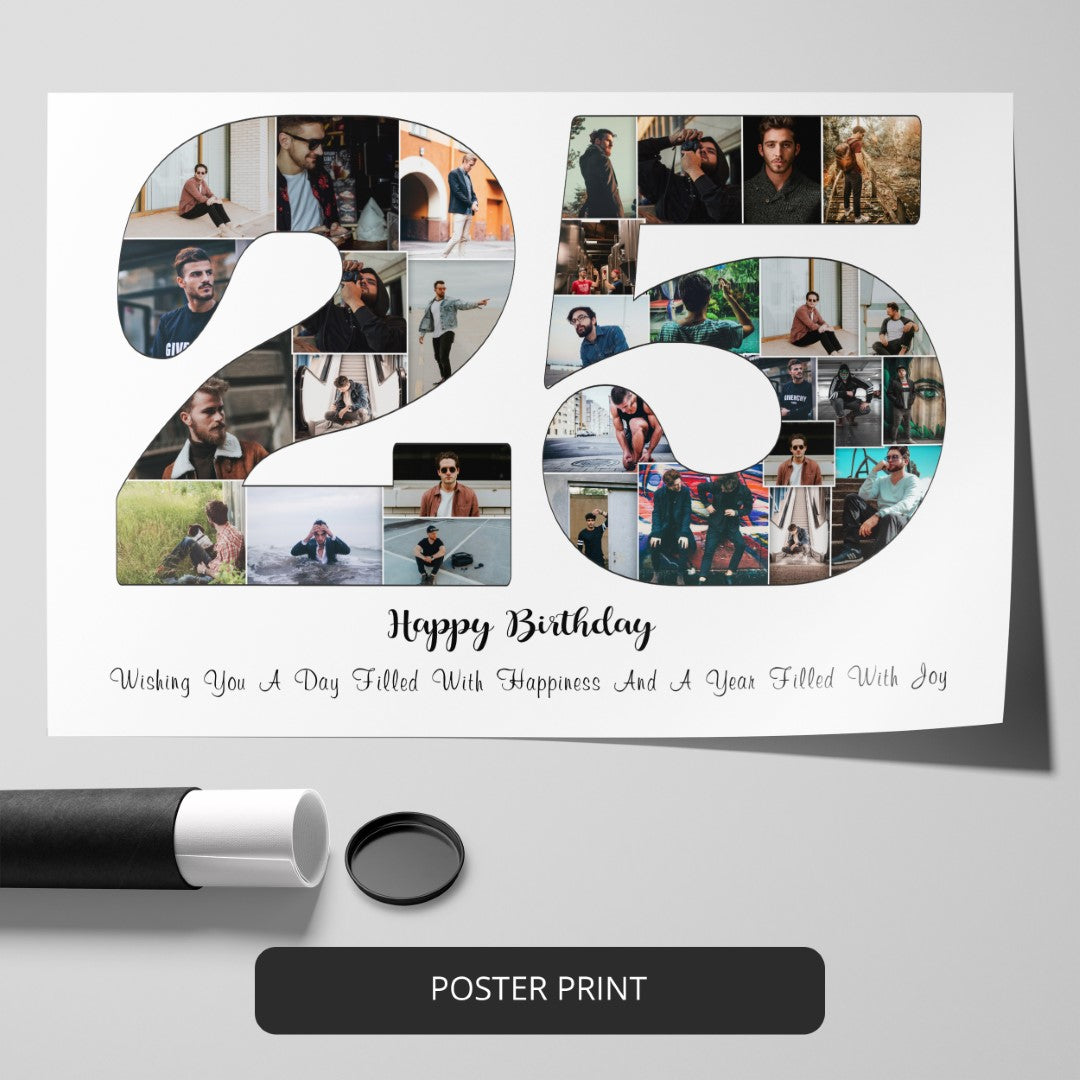 Unique 25th Birthday Photo Collage Gift For Him/Her - Customize Your Memories