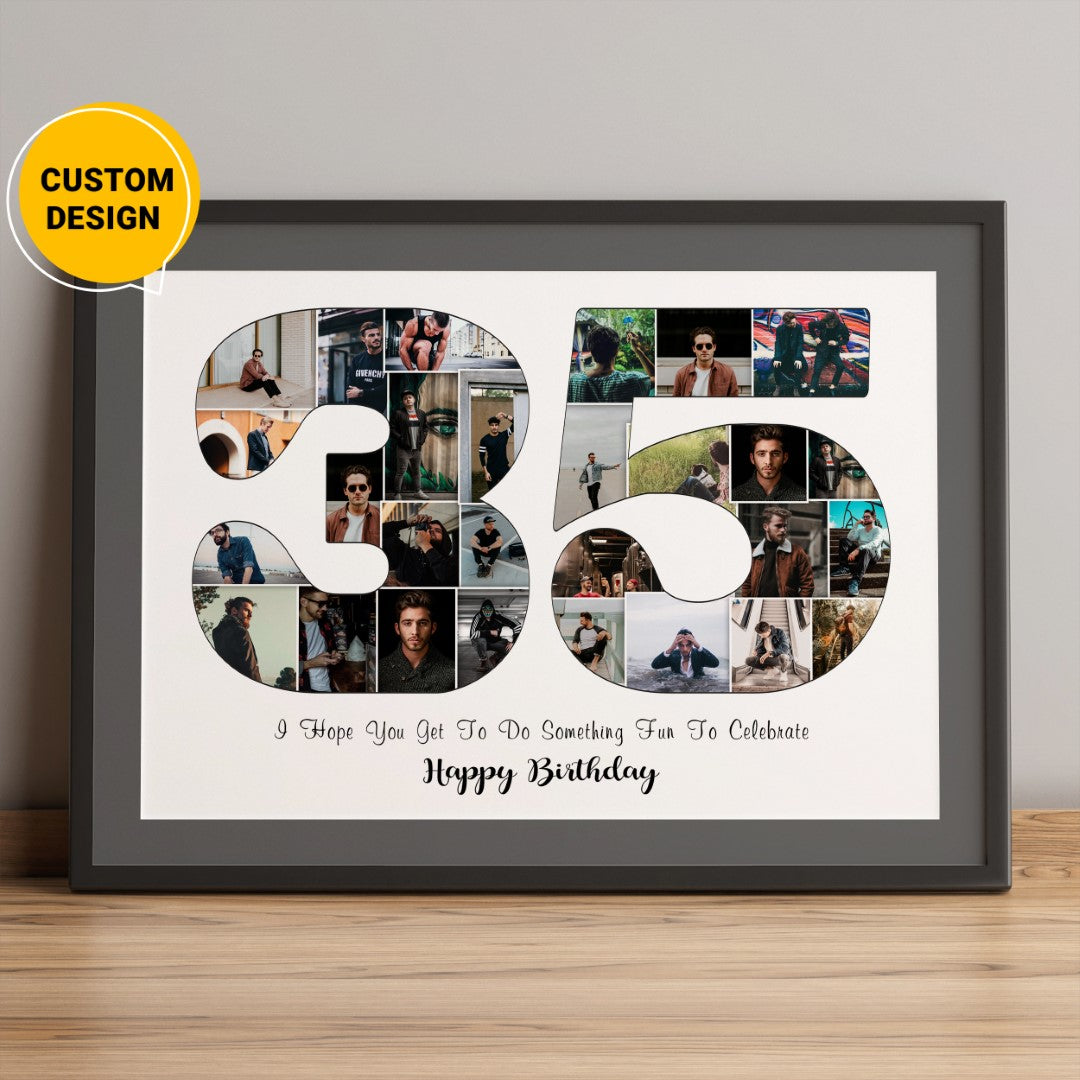 Custom 35th Birthday Wall Decor Gift for Wife or Husband - Personalized Photo Collage