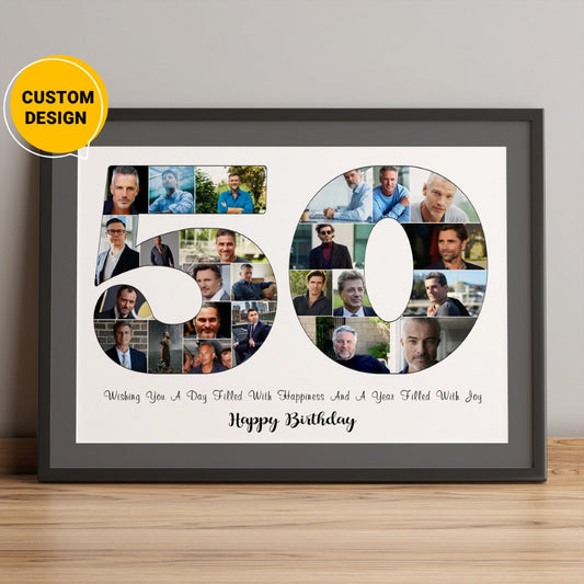 Custom 50th Birthday Wall Decor Gift Ideas For Men/Women - Personalized Photo Collage