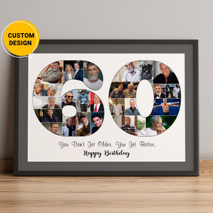 Personalized 60th Birthday Decor - Custom Photo Collage Gift