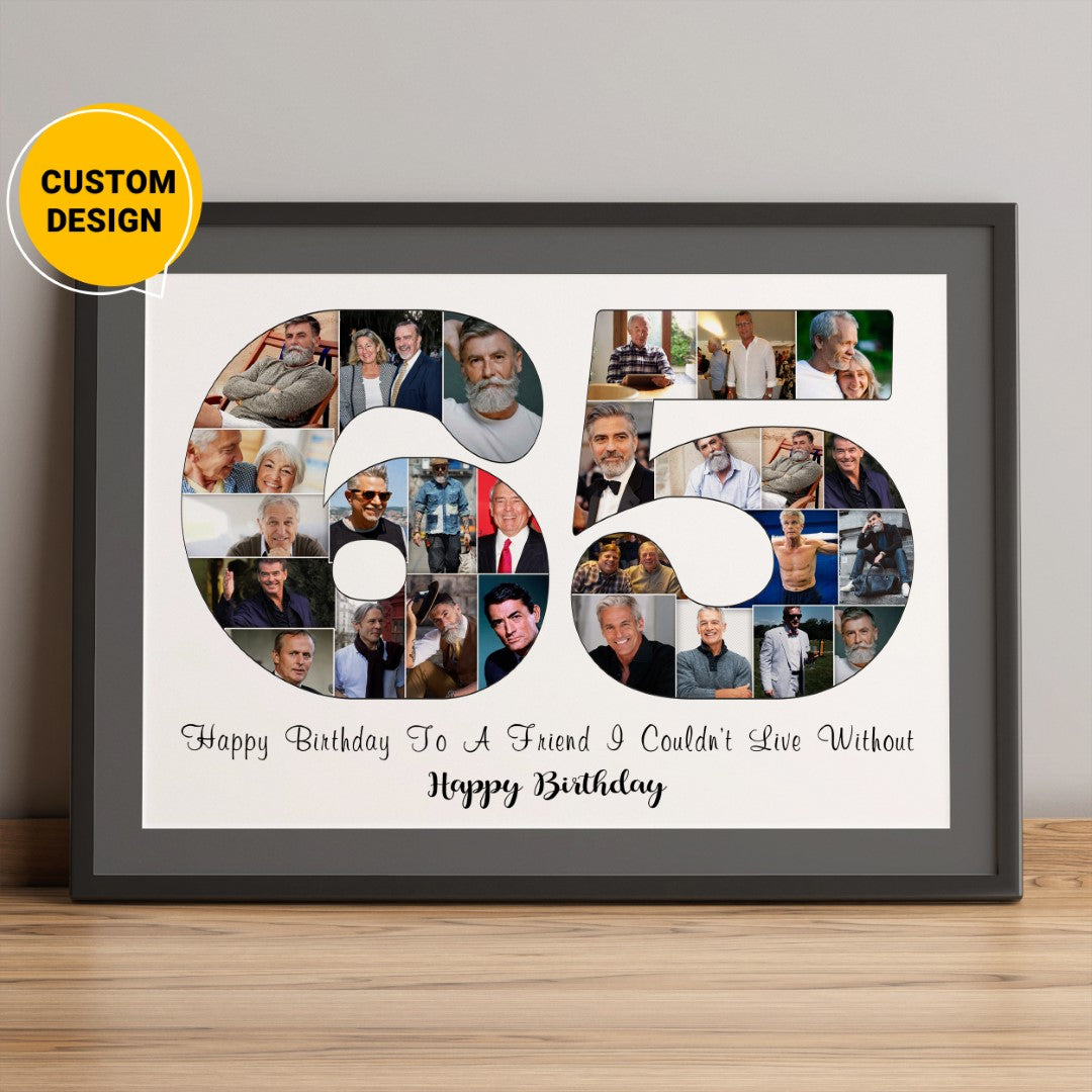 Custom 65th Birthday Photo Collage Gift Ideas For Mom/Dad - Personalized Photo Collage