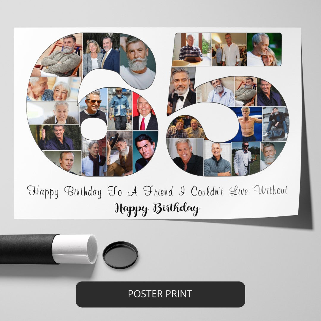 65th Birthday Gifts for Dad or Mom - Unique Personalized Photo Collage Idea