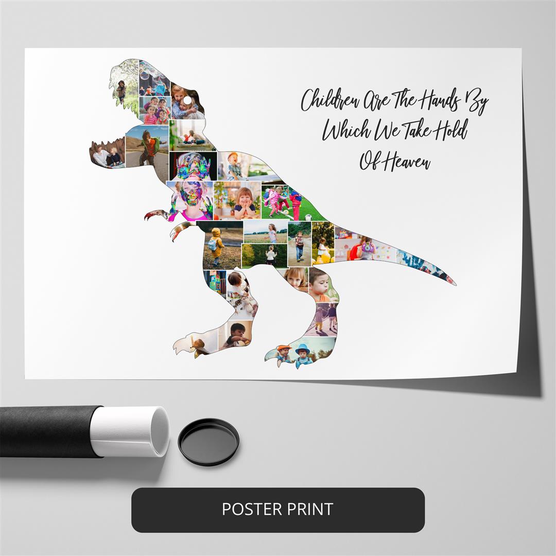 Dinosaur Wall Art - Unique Personalized Photo Collage Gift