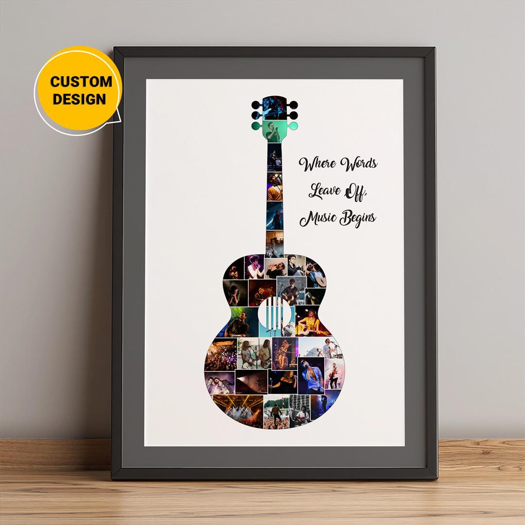 Personalized Guitar Photo Collage - Unique Gift for Guitar Player