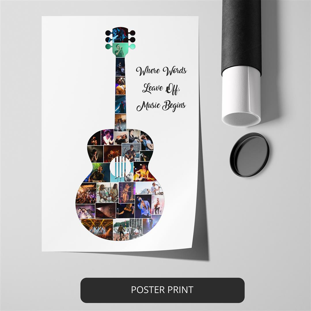 Guitar Themed Gifts - Customizable Guitar Shaped Photo Collage