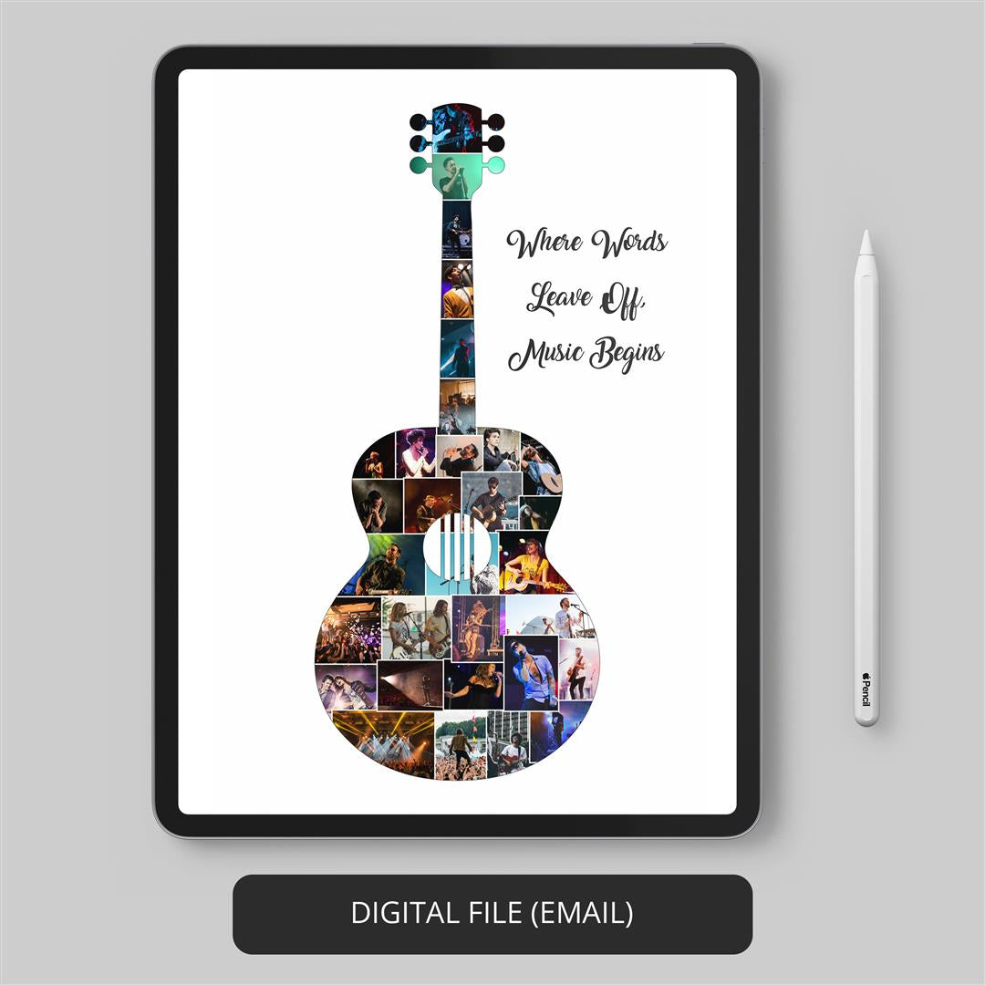 Personalized Guitar Gifts - Customizable Guitar Themed Collage Art