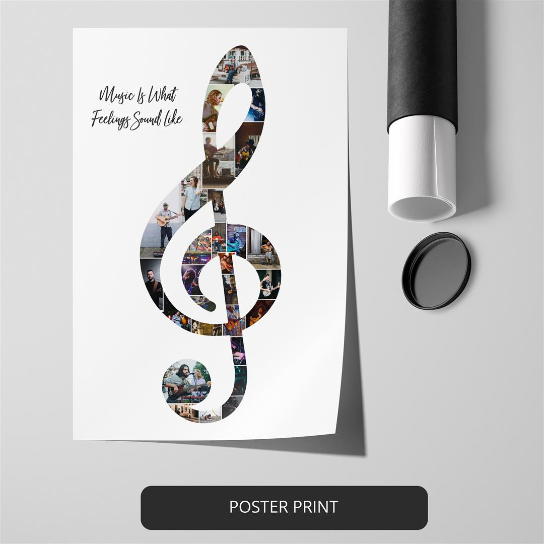 Music Teacher Gifts - G Clef Art - G Clef Wall Art - Personalized Photo Collage