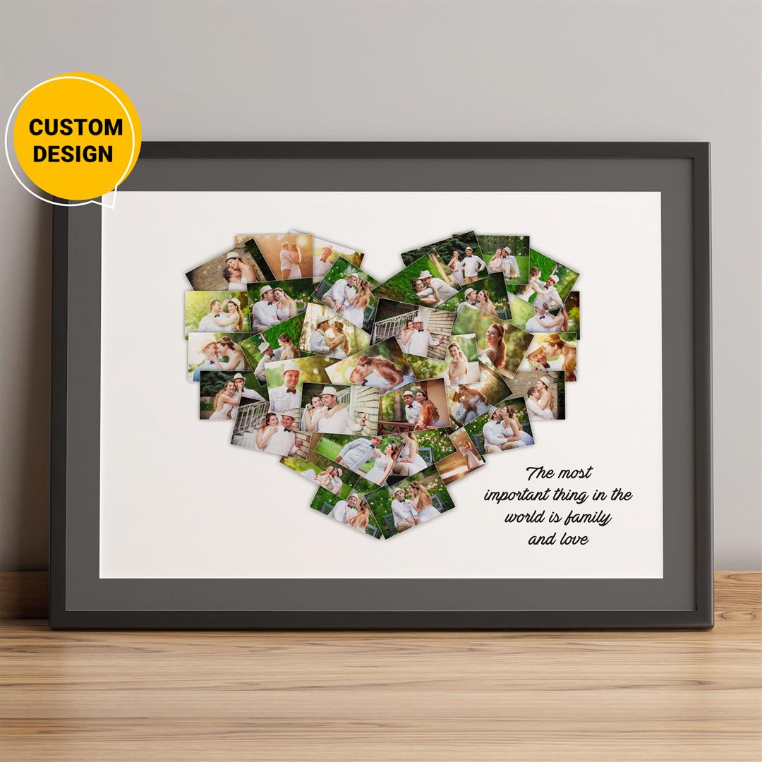Heart Shaped Photo Collage - Personalized Anniversary Gift for Her