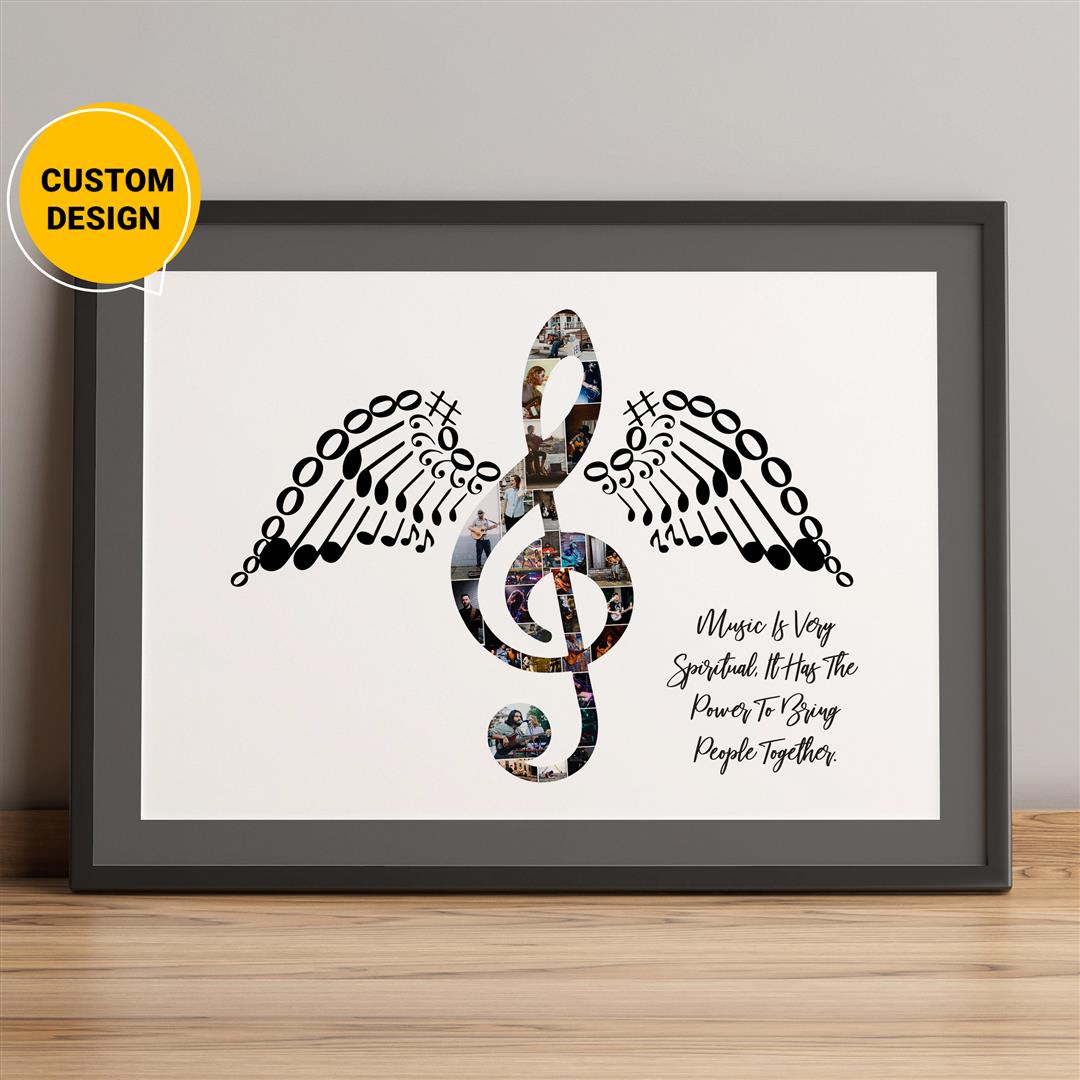 Customizable photo collage featuring music symbols and artwork