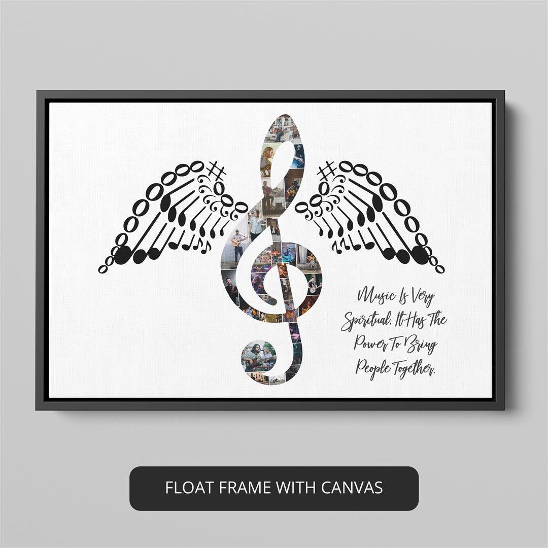 Create a musical ambiance with a personalized photo collage featuring g clef art
