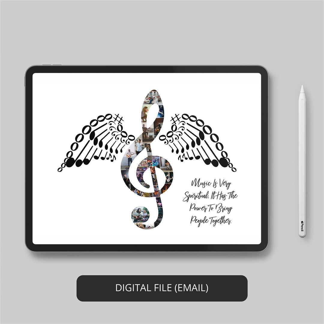 Elevate your decor with this exquisite music symbols themed photo collage