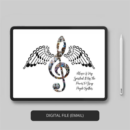 Elevate your decor with this exquisite music symbols themed photo collage