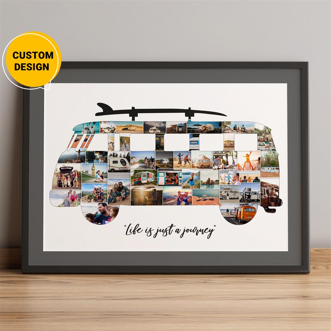 Stylish caravan home décor with personalized photo collage
