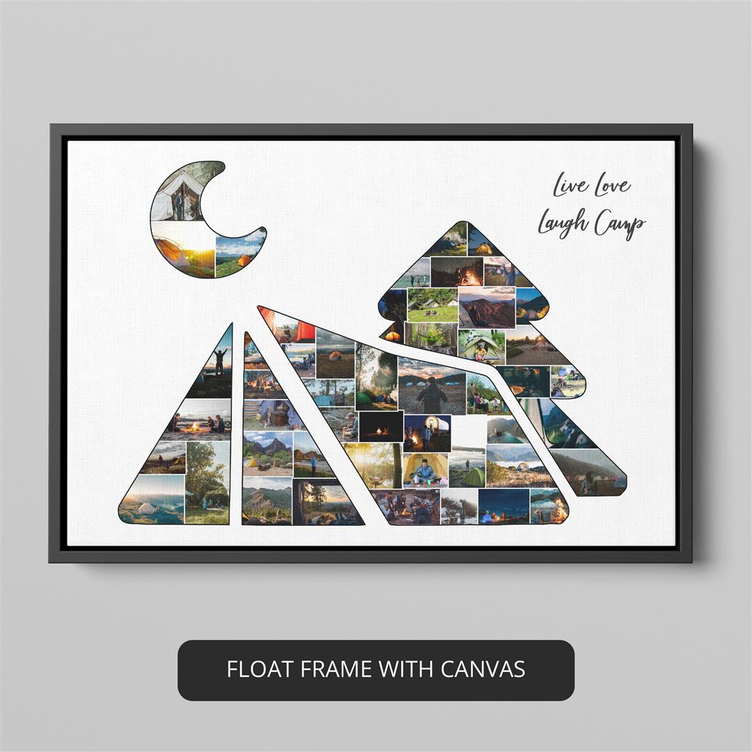 Unique gifts for the camper: Customize a photo collage with camping-themed artwork