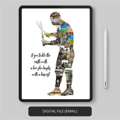 Personalised Gardening Gifts for Him: Custom Photo Collage with Garden Artwork