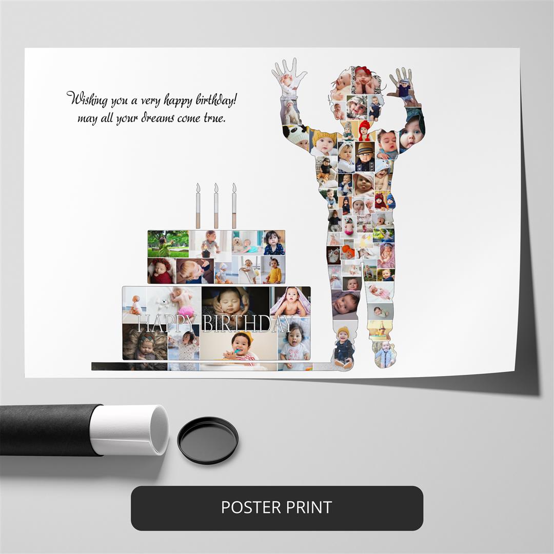 First Birthday Gift Boy - Customized Photo Collage - Birthday Wall Art