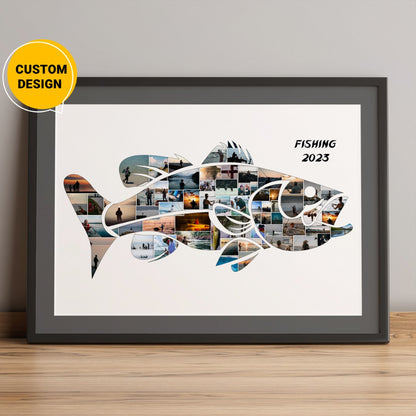 Personalized Photo Collage: Unique Fishing Gifts for Dad - Fish Artwork