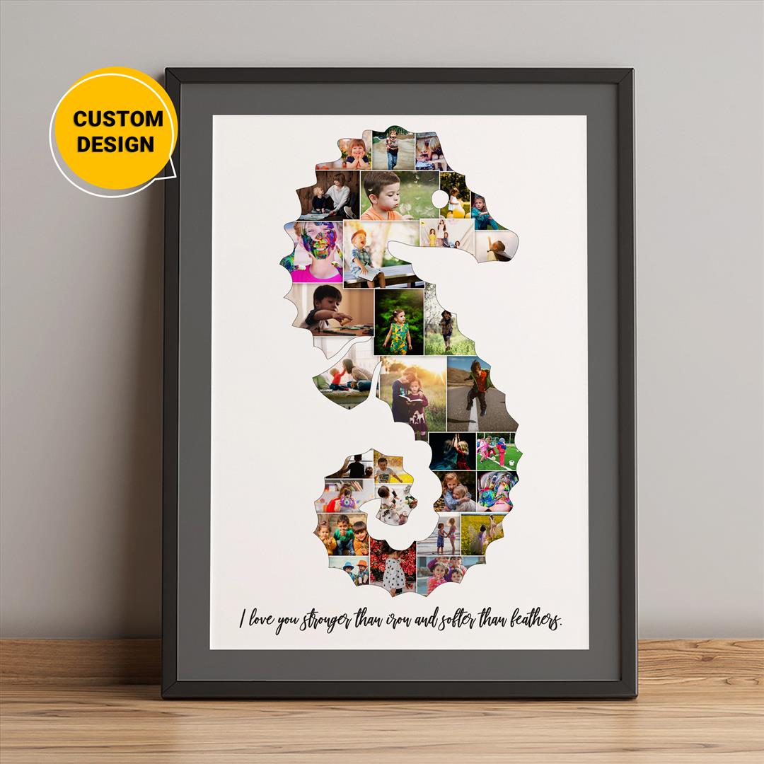 Personalized photo collage - Unique seahorse gifts for her - Seahorse themed wall art