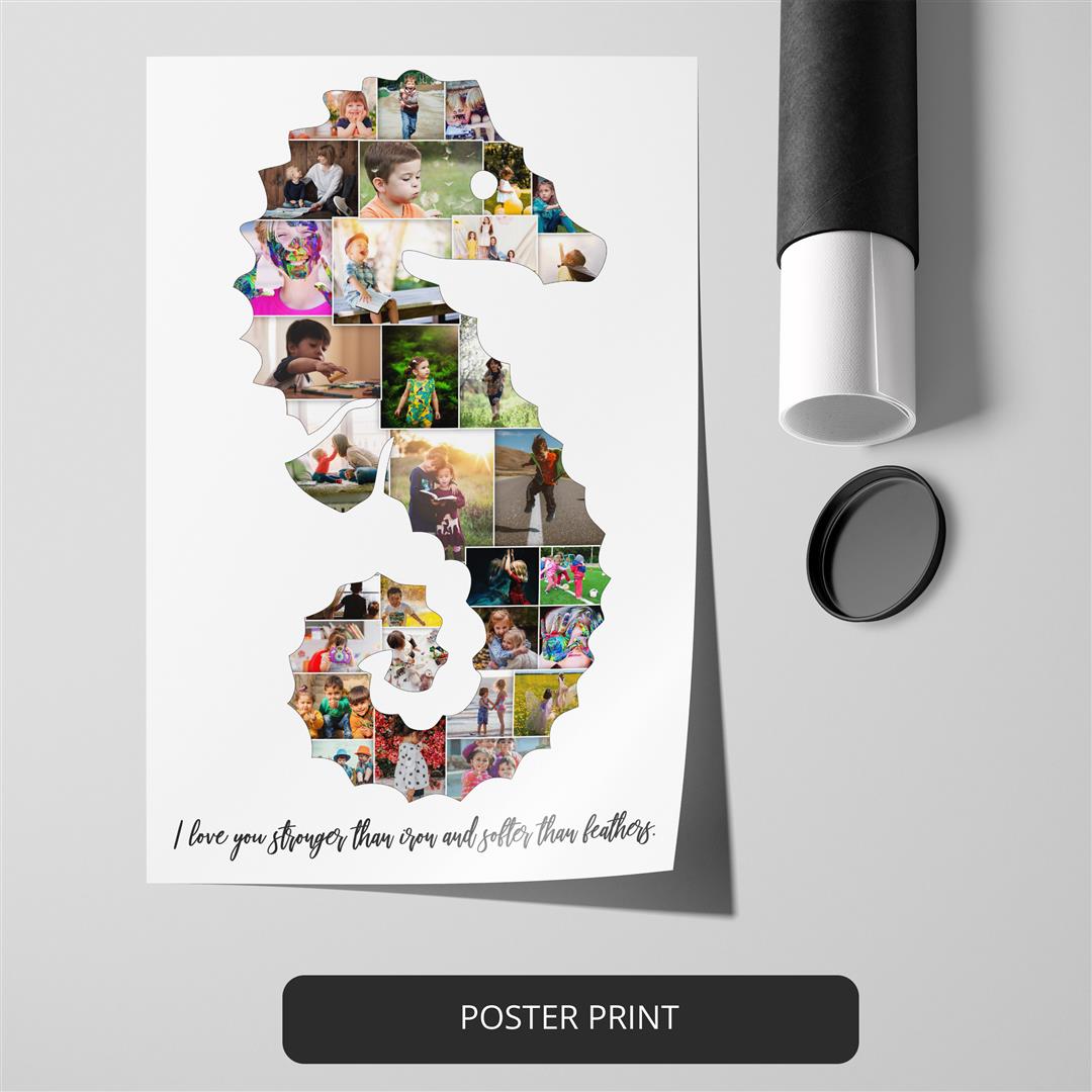 Seahorse gifts for kids - Personalized photo collage - Seahorse canvas art