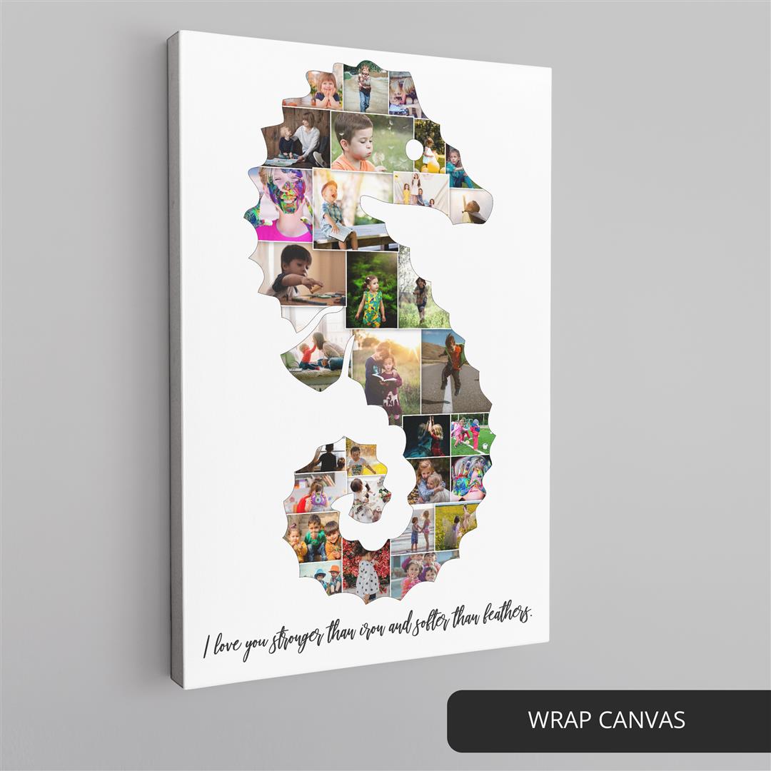 Seahorse artwork - Personalized photo collage - Sea horse wall art