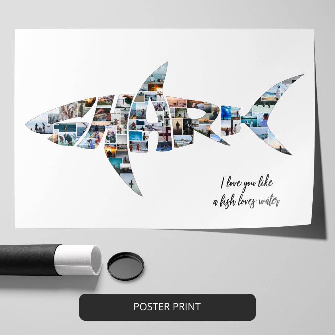Stunning Shark Artwork: Custom Fish Photo Collage for Shark Enthusiasts