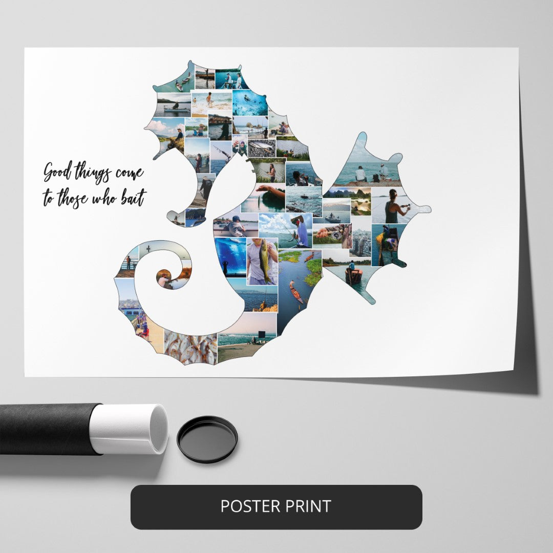 Sea horse gifts - Unique personalized photo collage - Seahorse decor for kids' rooms