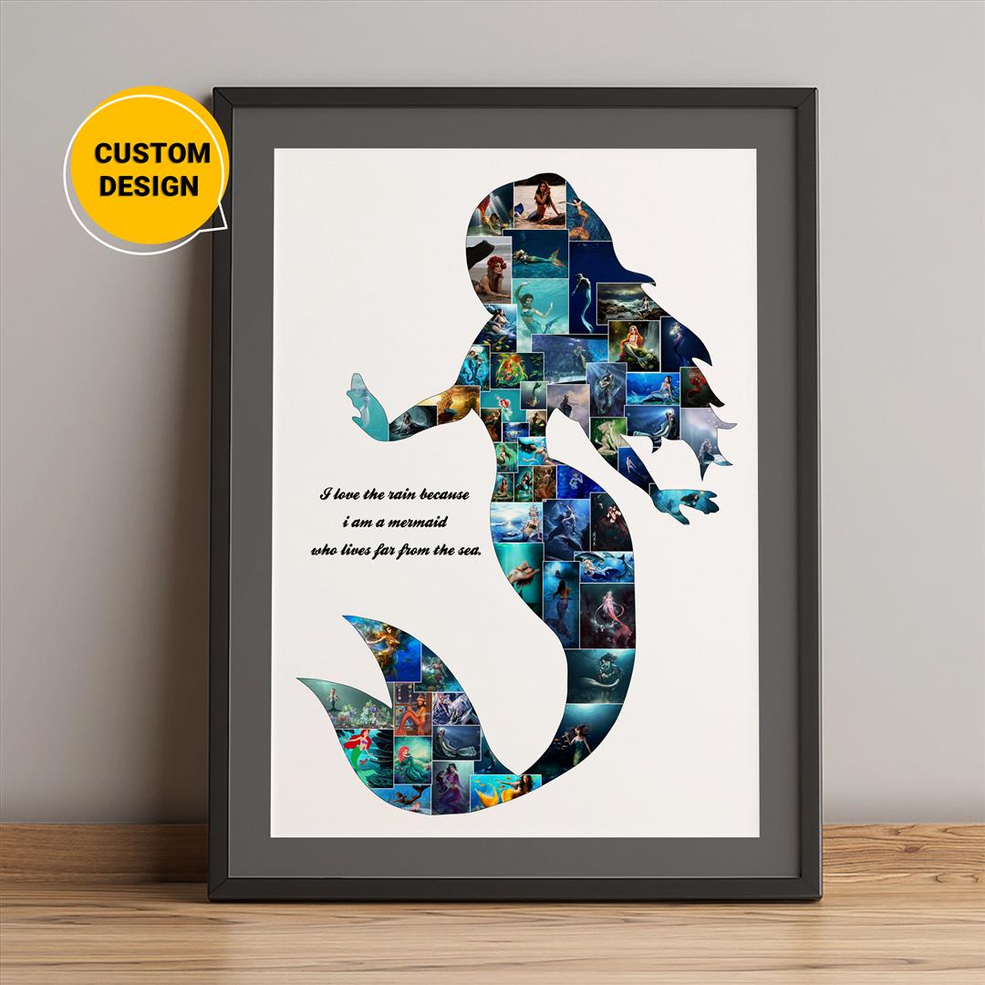 Beautiful Mermaid Art: Personalized Photo Collage - Unique Mermaid Gifts