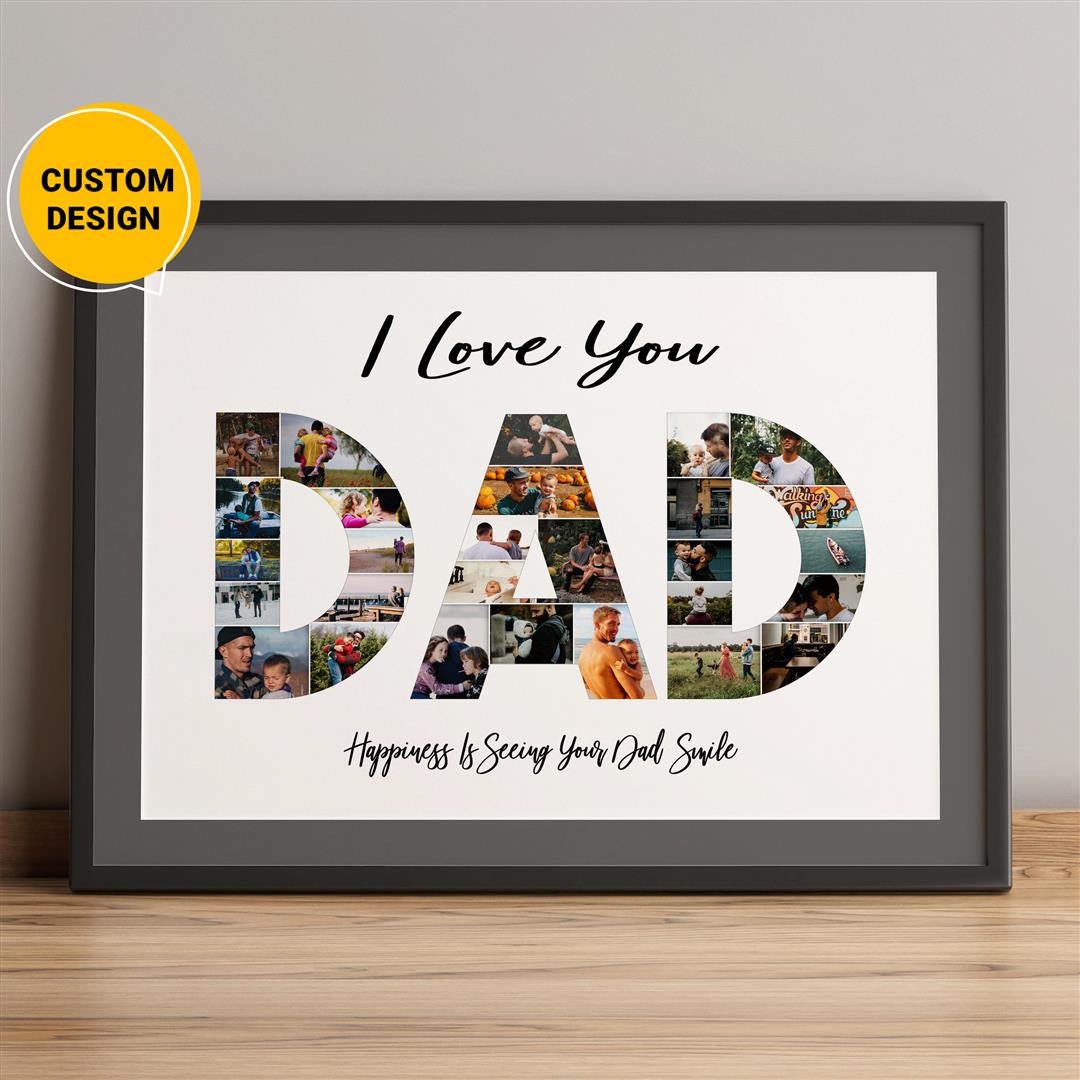 Personalized Dad Word Art: Custom Canvas Photo Collage