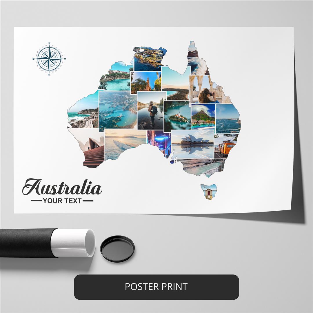 Stunning photo collage of Australia - Map Australia canvas prints