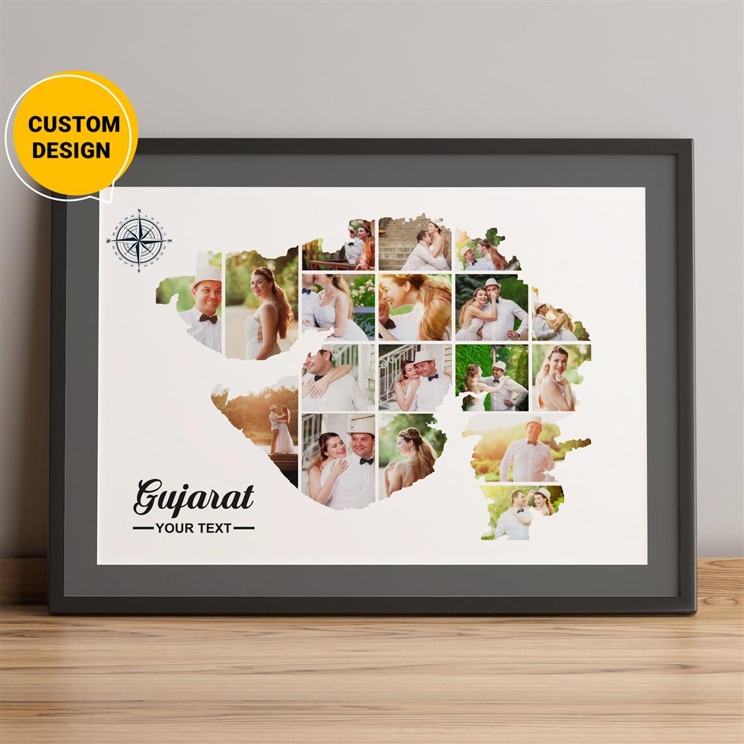 Customized Gujarat Map Photo Collage: Unique Gujarat Gifts
