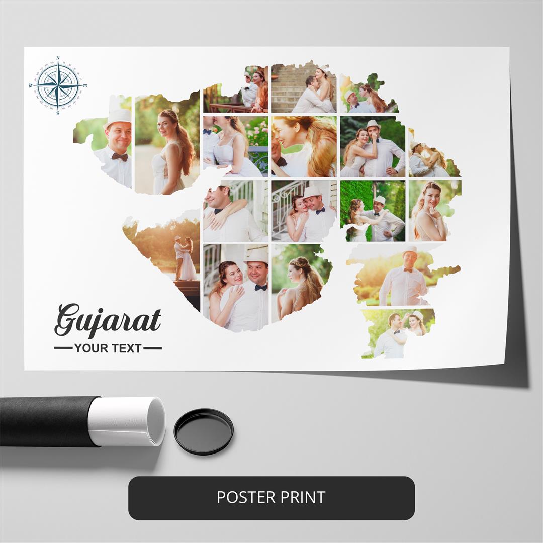 Map of Gujarat, India: Personalized Photo Collage for Gujarat Art Lovers