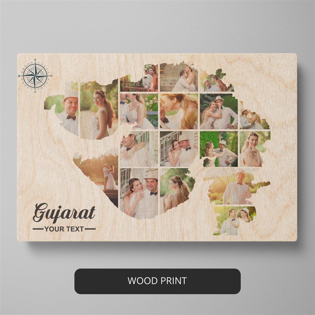 Discover Gujarat with Personalized Map Art: Handcrafted Photo Collage