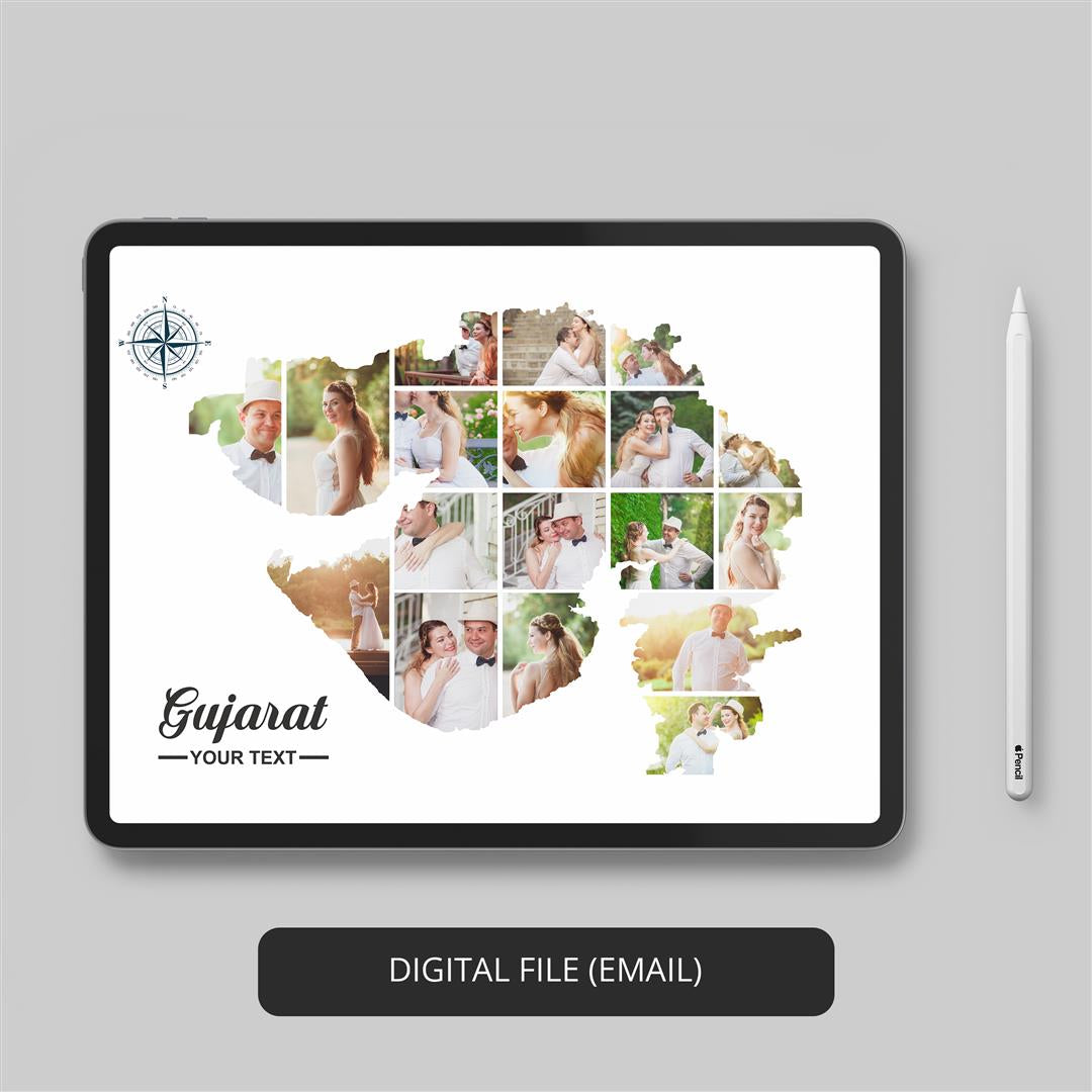 State of Gujarat Personalized Photo Collage: Captivating Gujarat Map Art