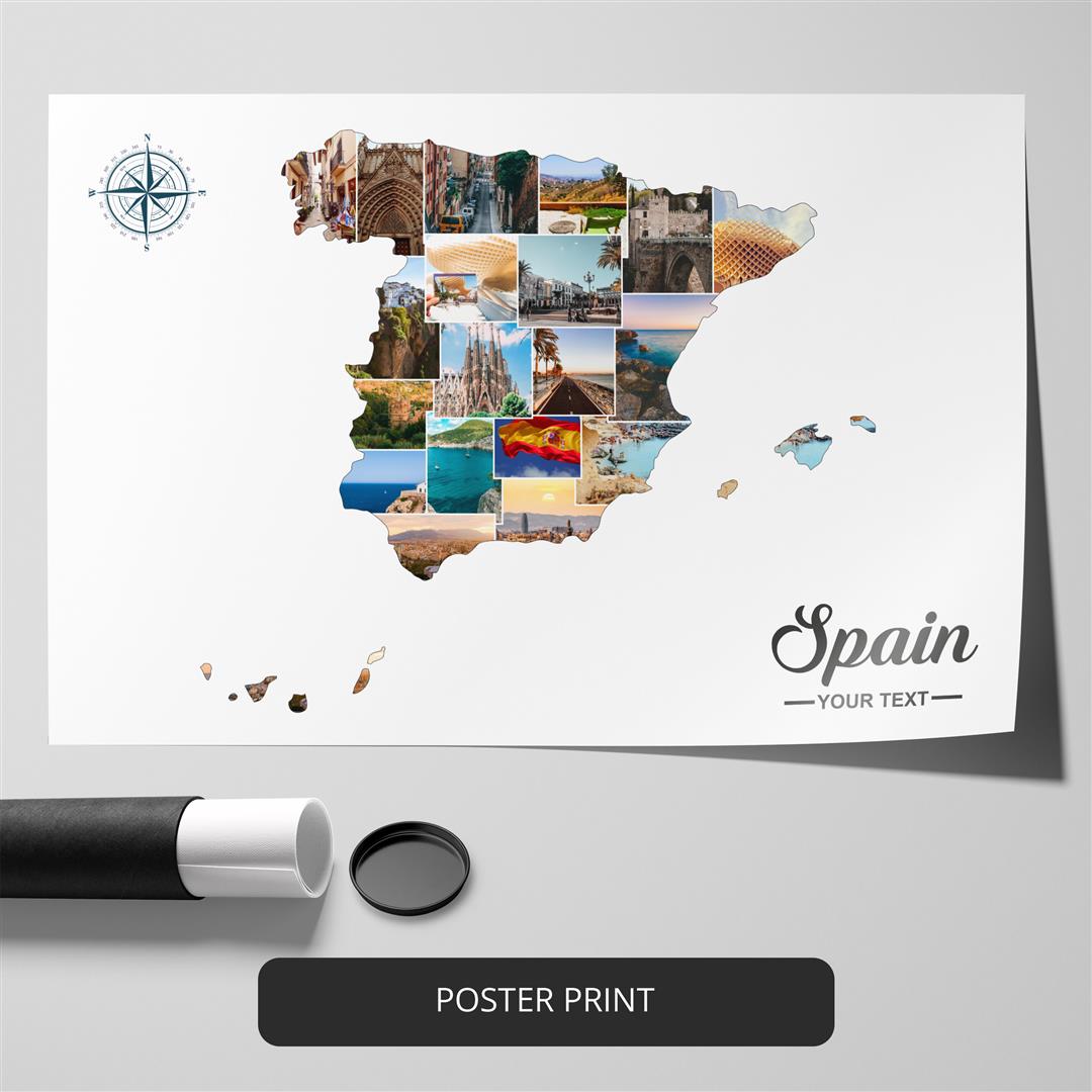 Customizable Map of Spain Collage: Spain Decor, Spain Wall Art