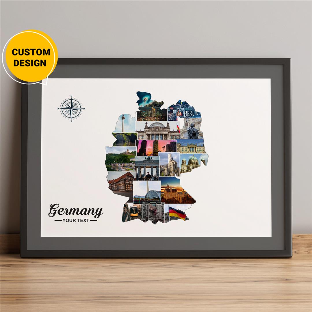 Personalized Map Photo Collage featuring Germany Maps - Unique Germany Gifts and Home Decor