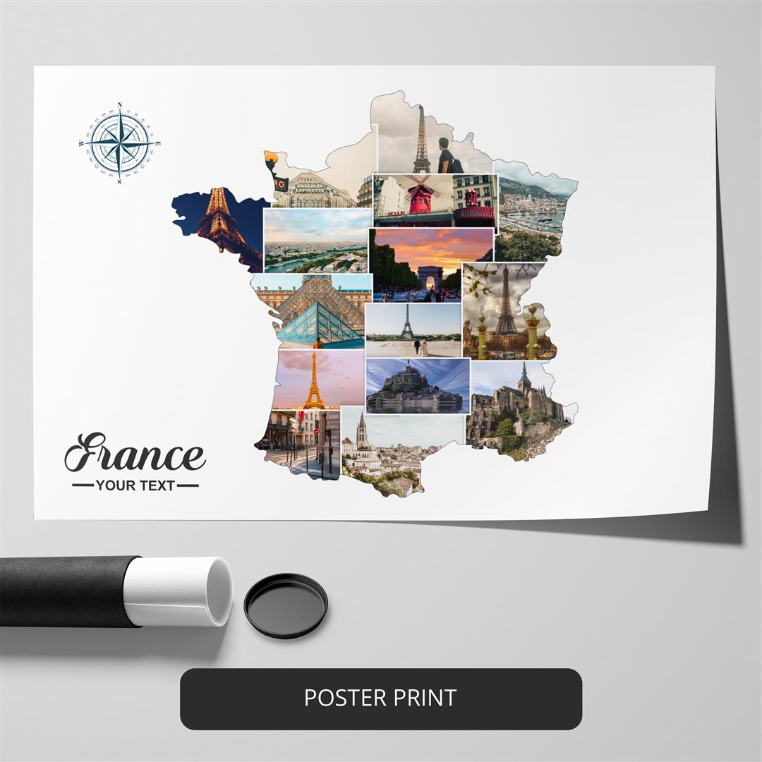 Map of France - Unique Personalized Photo Collage