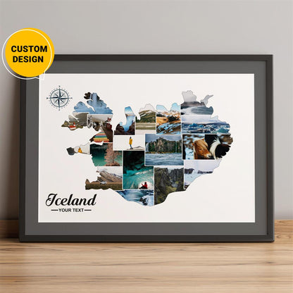 Customizable Personalized Photo Collage Featuring an Iceland Map