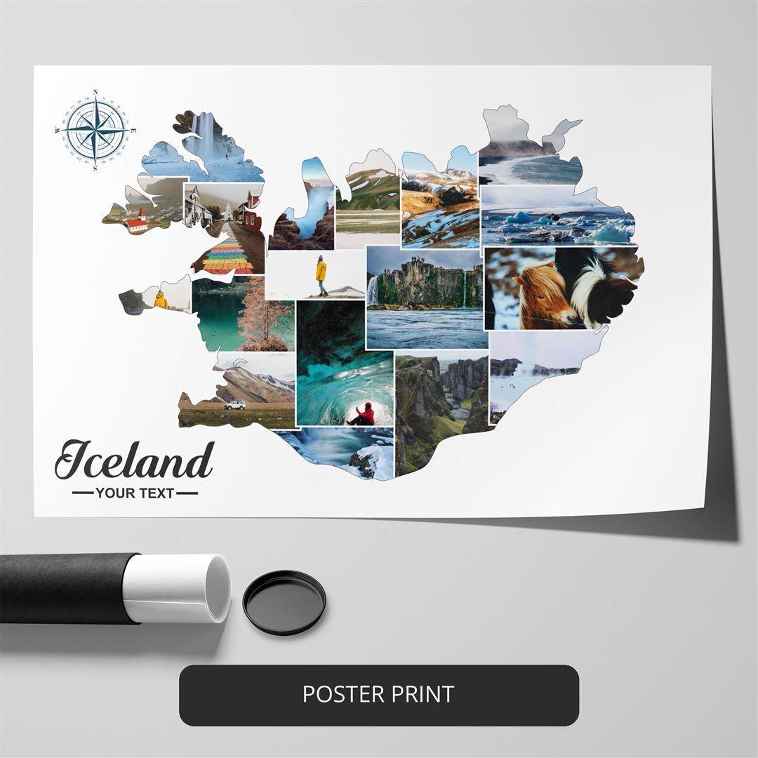 Stunning Map of Iceland in a Unique Personalized Photo Collage