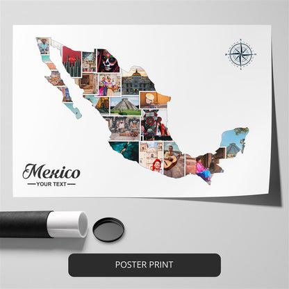 Decorative Mexico Map Wall Art: Unique Photo Collage Design
