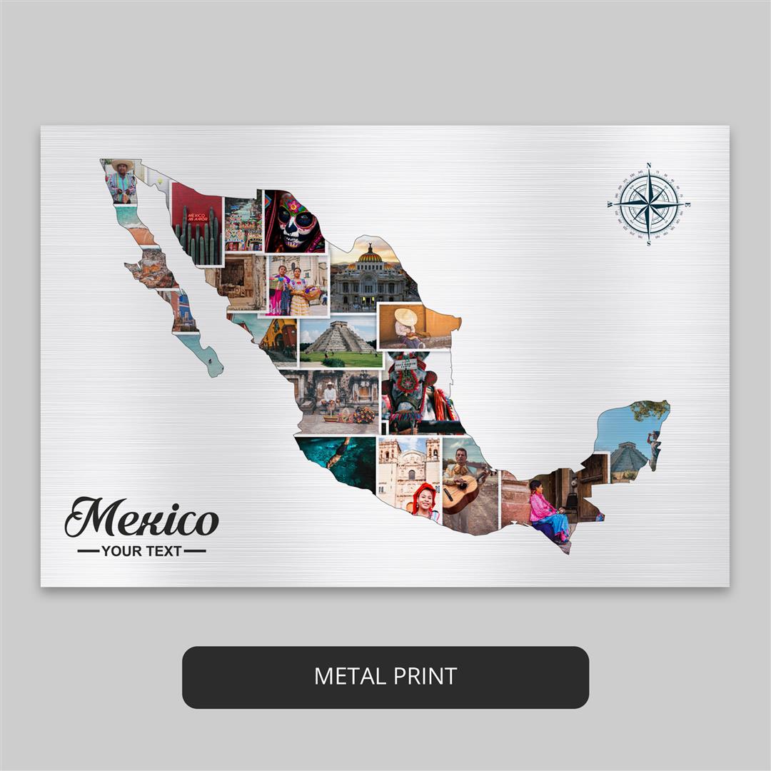 Exquisite Map Mexico Art: Customizable Photo Collage