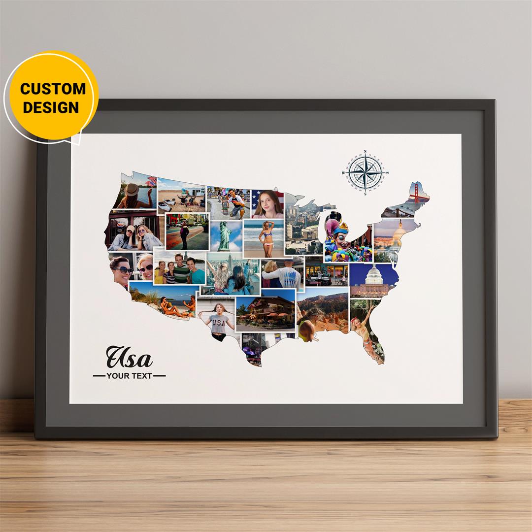 Personalized USA Map Photo Collage - Unique USA Gifts and Wall Art
