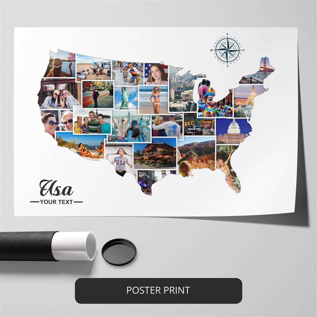 Custom Map of USA Collage - Premium USA Wall Art and Decor