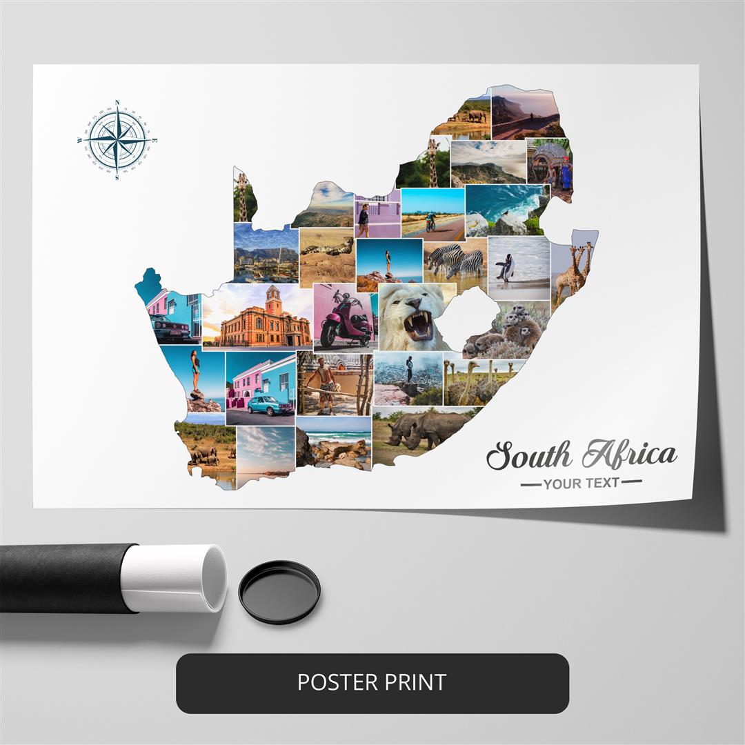 Unique wall art South Africa - Picture frame with South Africa country map