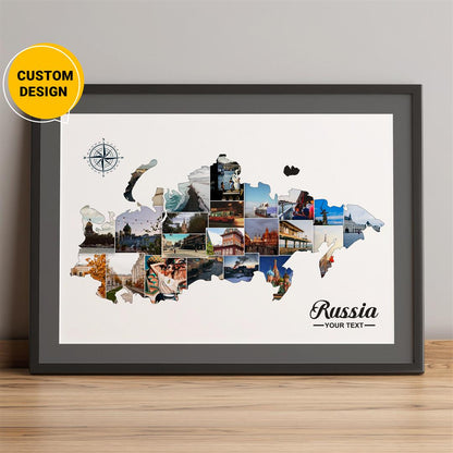 Personalized Photo Collage of Russia Map: Unique Russia Decor and Russian Wall Art
