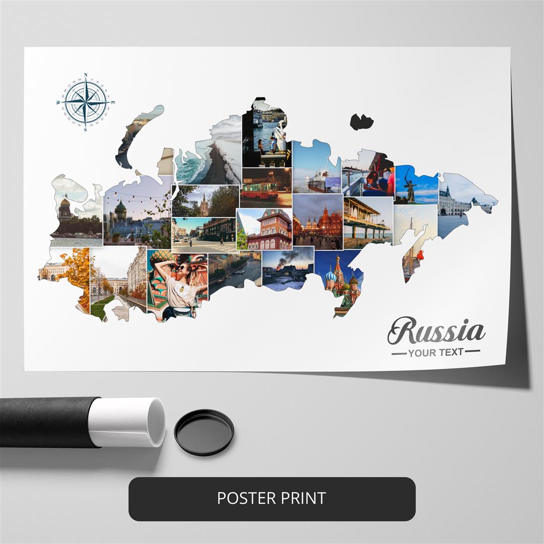 Beautiful Map of Russia: Customizable Photo Collage for Your Home Decor