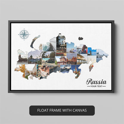Explore Russia's Rich Heritage: Photo Collage featuring City Maps and the Country Map